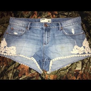 Denim lace shorts